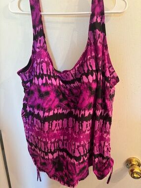 Tankini Pink & Black Tie-Dye swim top